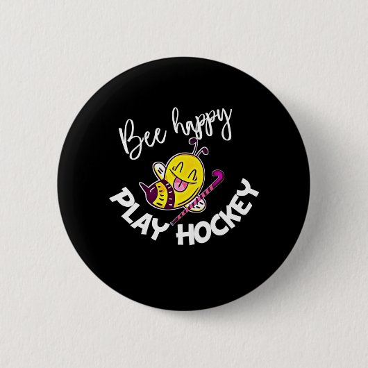 養蜂家ギフト | Bee Happy 遊 Hockey 缶バッジ (正面)