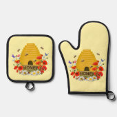 養蜂家ビーハイブハニー 鍋つかみ&鍋敷きセット (正面)