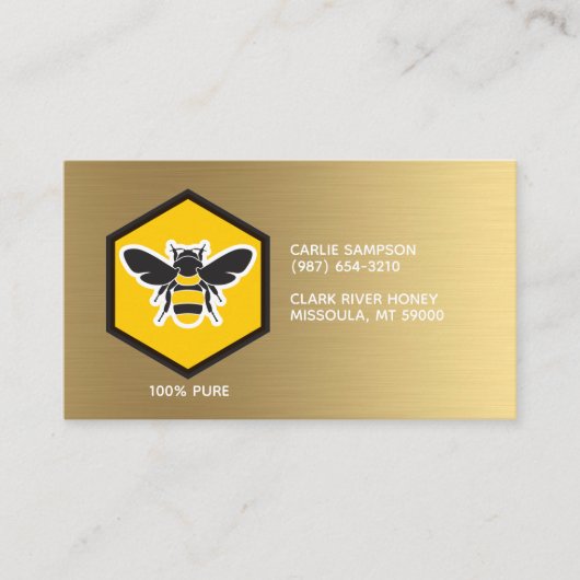 養蜂家ビー及びハニカムホワイト金ゴールド 名刺 (正面)