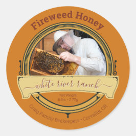 養蜂家フォト琥珀の大きな蜂蜜のシール ラウンドシール