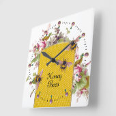 養蜂家蜂蜜とピンクシクラメン スクエア壁時計 (傾斜)