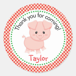 養豚動物スタンプ – 赤チェッカーい背景 ラウンドシール
