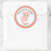 養豚動物スタンプ – 赤チェッカーい背景 ラウンドシール (バッグ)