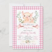 養豚場の赤ちゃんシャワー誘い出しピンクの女 招待状 (正面)