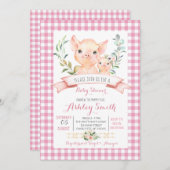 養豚場の赤ちゃんシャワー誘い出しピンクの女 招待状 (正面/裏面)