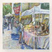 養豚場飛んでいるの角とワイン。 ガラスコースター (正面)