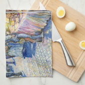 養豚場飛んでいるの角とワイン。 キッチンタオル (四つ折り)