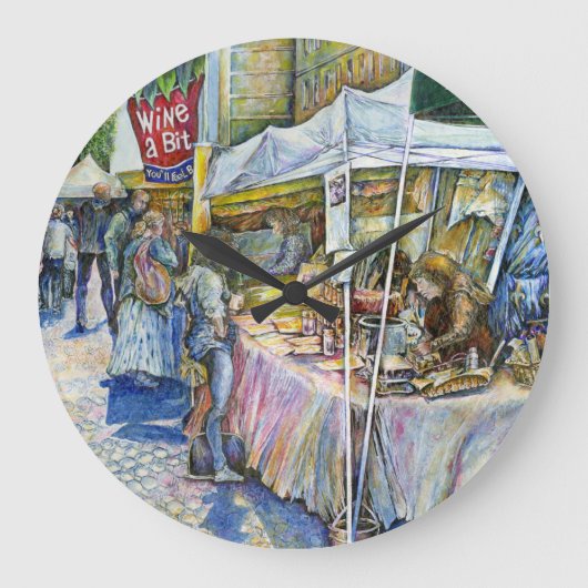 養豚場飛んでいるの角とワイン。 ラージ壁時計 (正面)