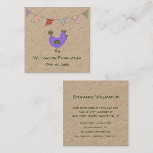 養鶏場│農家市場オーガニック卵業 スクエア名刺 (正面/裏面)