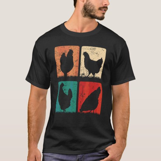 養鶏場 鶏の飼育農場 農家の庭のニワトリ Tシャツ (正面)