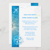 餞別の青い行先の結婚式 招待状 (正面/裏面)
