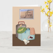 餞別、詰められたスーツケース、ビーチのテーマ カード (黄色い花)