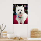首にクリスマスベルを付けた子犬 ポスター (キッチン)