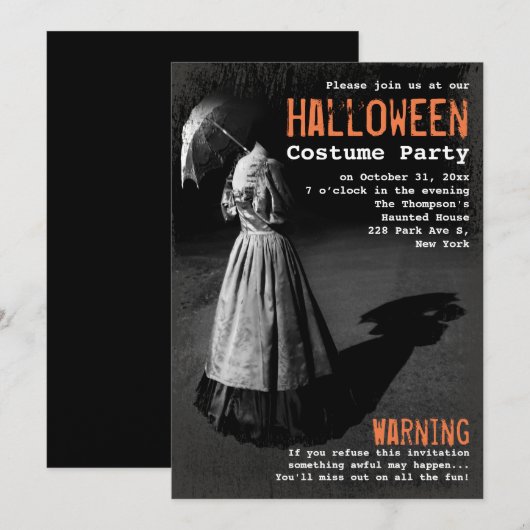 首のない不気味な女性ユニークハロウィンパーティー 招待状 (正面/裏面)