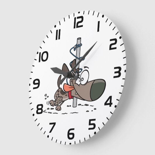 首輪でポールを絡のまわりにめた漫画の犬 ラージ壁時計 (傾斜)