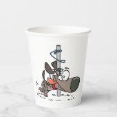 首輪でポールを絡のまわりにめた漫画の犬 紙コップ (正面)