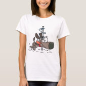 首輪でポールを絡のまわりにめた漫画の犬 Tシャツ (正面)