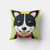 首輪図解入りの、写真付きの付き笑顔の犬 クッション (裏面)