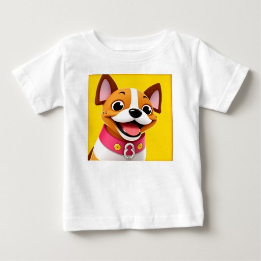 首輪図解入りの、写真付きの付き笑顔の犬 ベビーTシャツ (正面)