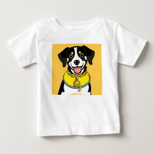 首輪図解入りの、写真付きの付き笑顔の犬 ベビーTシャツ (正面)