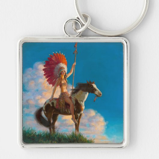 首長女性先住民アメリカのインドのチーフ キーホルダー (正面)