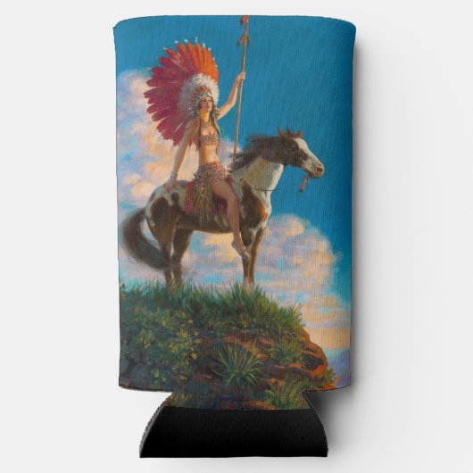 首長女性先住民アメリカのインドのチーフ スリム缶クーラー (裏面)