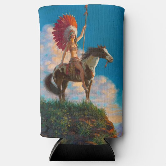 首長女性先住民アメリカのインドのチーフ スリム缶クーラー (正面)
