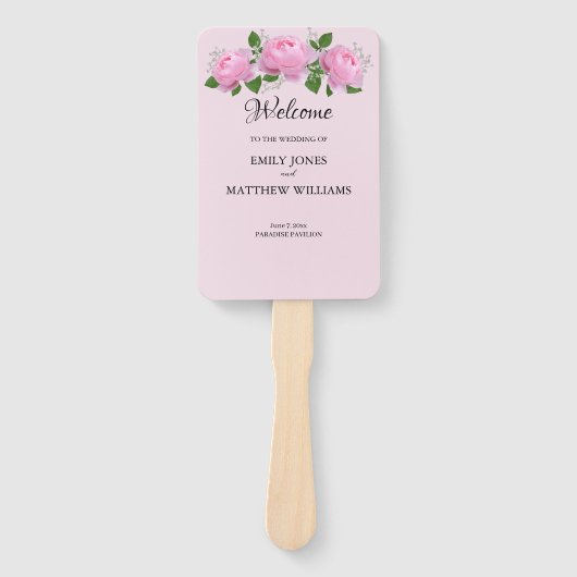 香りピンクローズ、結婚式 プログラム ハンドファン (正面)