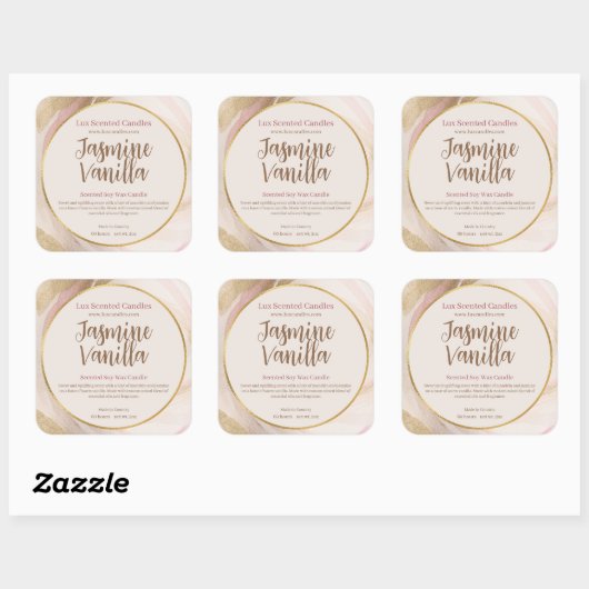 香り漂うキャンドルニュートラルピンクブラシストローク金ゴールドシック スクエアシール (シート)