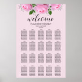 香り高いピンクのバラ結婚スのシーティングチャート ポスター (正面)