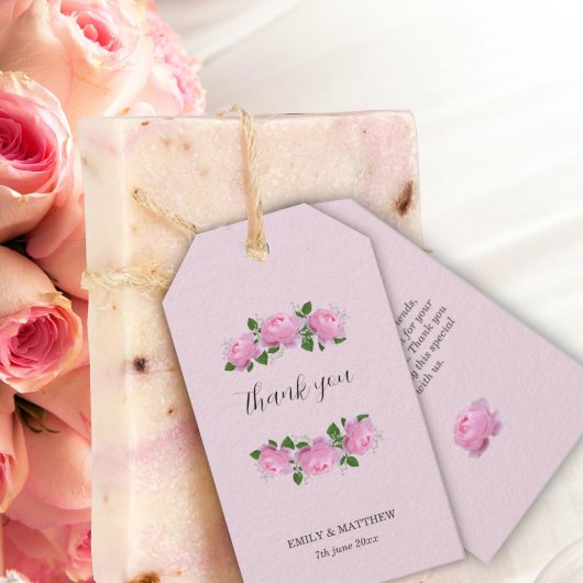 香り高いピンクのバラ結婚ス、ありがとう。 ギフトタグ