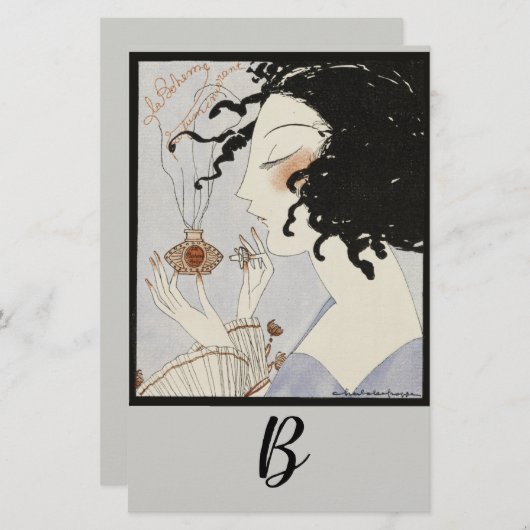 香料付きレディボトルアールデコ美しいモノグラム 便箋 (正面/裏面)