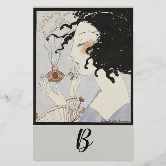 香料付きレディボトルアールデコ美しいモノグラム 便箋 (正面)