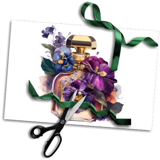 香水のボトルと紫の朝顔の花 薄葉紙