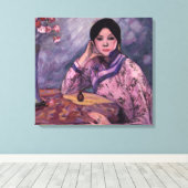 香水エレガントとピンクのバラを添えたアジアの女性 キャンバスプリント (インサイチュ (ウッドフロア))