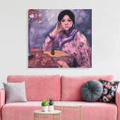 香水エレガントとピンクのバラを添えたアジアの女性 キャンバスプリント (インサイチュ (リビング))