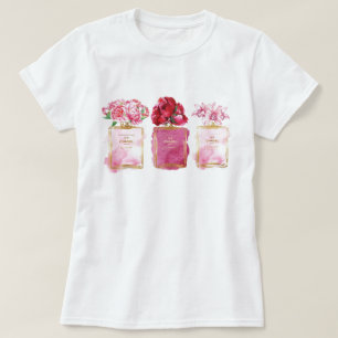 香水ボトルピンクパリスタイルアロマティックフラワー Tシャツ