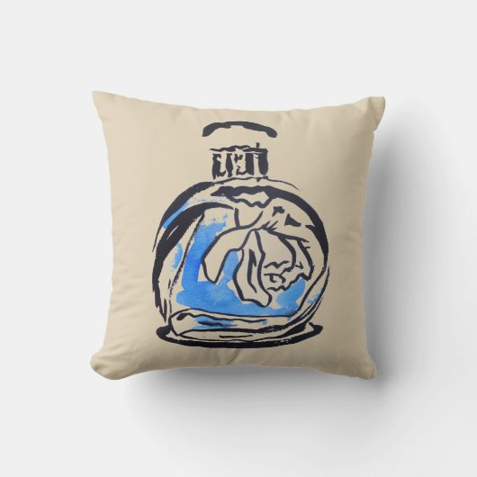 香水ボトルファッション水カラーイラストレーション クッション (正面)