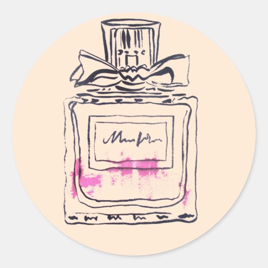 香水ボトルファッション水カラーイラストレーション ラウンドシール (正面)