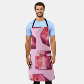 香水ボトル、ピンクの背景、ホツイ エプロン (着用した状態)