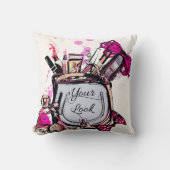 香水、赤い口紅、ハイヒールの靴 クッション (正面)