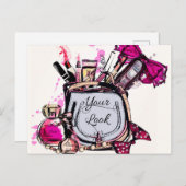 香水、赤い口紅、ハイヒールの靴 ポストカード (正面/裏面)