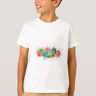 香港のスカイラインの抽象芸術色Illustratioon Tシャツ