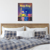 香港のナイトライト都市のスカイラインのモダン旅行 キャンバスプリント (インサイチュ (寝室))