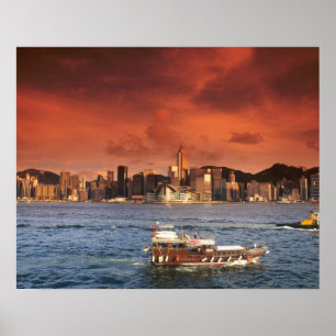 香港の夕焼けの港 ポスター