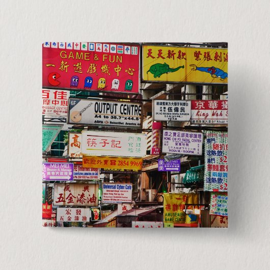 香港の街のネオンサイン 缶バッジ (正面)