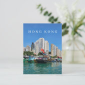 香港の香港仔の船と建物の絵葉書 ポストカード (スタンド正面)
