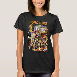 香港シティストリートネオンレッドトラベル Tシャツ