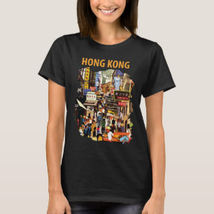 香港シティストリートネオンレッドトラベル Tシャツ