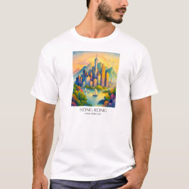 香港スカイライン水彩画 | 旅行 Tシャツ